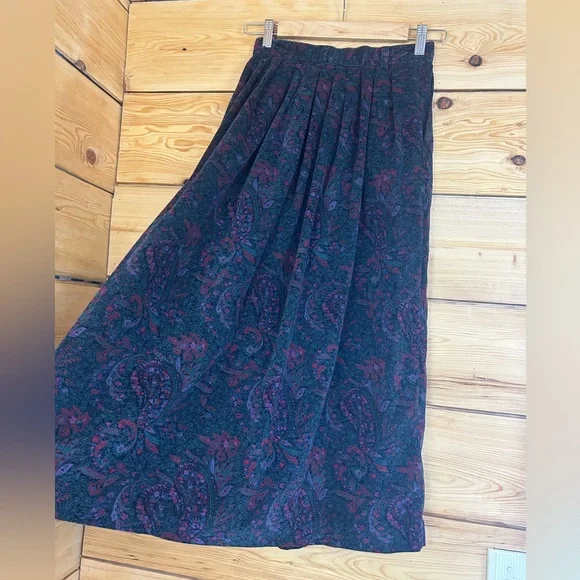 L.L. Bean Vintage Paisley Corduroy A-Line Midi Skirt Twirl Cotton Womens 6 Retro - Picture 5 of 9